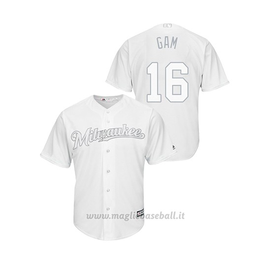 Maglia Baseball Uomo Milwaukee Brewers Ben Gamel 2019 Players Weekend Replica Bianco